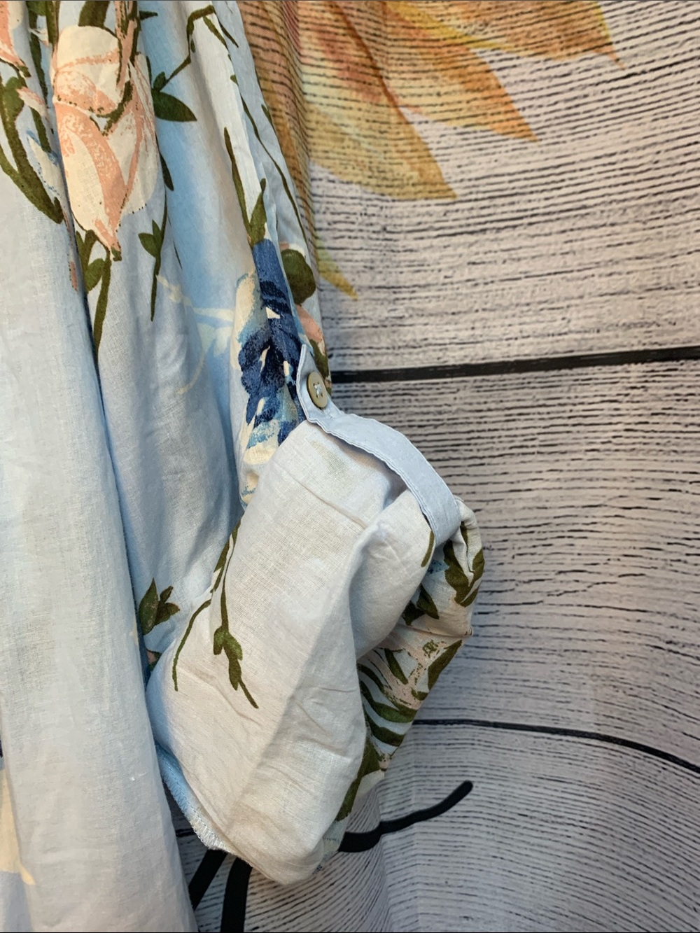 Roaman's Powder Blue Floral Pintuck Button-Up Blouse - Picture 4 of 5